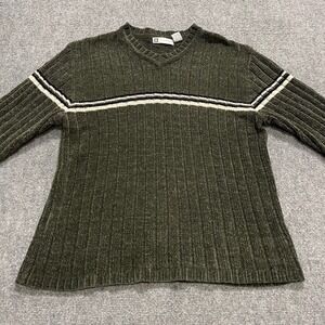 Vintage Ribbed V-Neck Sweater Black Stripe Pullover Sweater